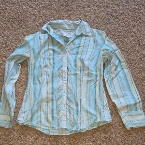 LOFT Light Blue, Cream & Pale Green Striped Shirt